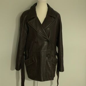 Women's Small Danier Double-Breasted Brown Leather Jacket